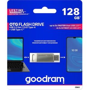 Obrázok pre výrobcu Goodram USB flash disk, USB 3.0, 128GB, ODA3, strieborný, USB A / USB C, s otočnou krytkou