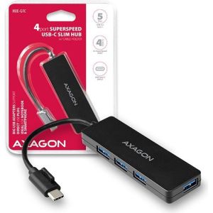 Obrázok pre výrobcu AXAGON HUE-G1C, 4x USB 3.2 Gen 1 SLIM hub, kabel Type-C 14cm napevno