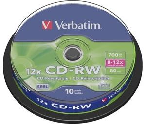 Obrázok pre výrobcu Verbatim CD-RW(10-Pack)Spindle/8x-12x/High Speed/DLP/700MB