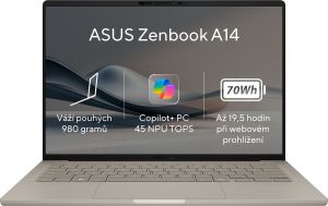 Obrázok pre výrobcu ASUS Zenbook A14 UX3407QA-OLED305W /SD-X1-26-100/14" WUXGA/32GB/1TB/Adreno/W11H/Gold