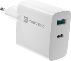 Obrázok pre výrobcu UUniverzální USB nabíječka Natec RIBERA GaN 1X USB-A + 1X USB-C 65W, Bílá