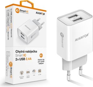 Obrázok pre výrobcu Chytrá síťová nabíječka ALIGATOR 2,4A, 2xUSB, smart IC, bílá