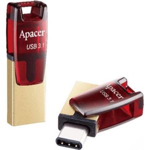 Obrázok pre výrobcu Apacer USB flash disk OTG, USB 3.0, 32GB, AH180, červený, AP32GAH180R-1, USB A / USB C, s otočnou krytkou