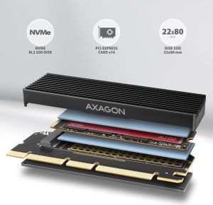 Obrázok pre výrobcu AXAGON PCEM2-XS, PCIe x16 - M.2 NVMe M-key slot adaptér, kryt s chladičem pro pasivní chlazení