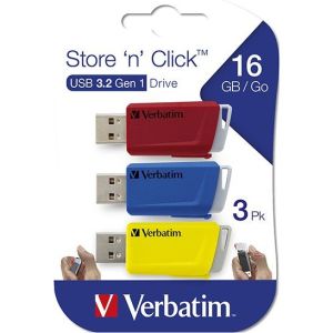 Obrázok pre výrobcu Verbatim USB flash disk, USB 3.0, 16GB, Store N Click, mix farieb, USB A, s výsuvným konektorom, 3ks