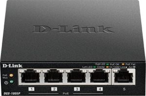 Obrázok pre výrobcu D-Link DGS-1005P 5-port Gigabit Desktop PoE+ Switch, 4 porty jsou PoE+, PoE budget 60W