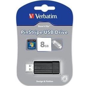 Obrázok pre výrobcu Verbatim USB flash disk, USB 2.0, 8GB, PinStripe, Store N Go, čierny, 49062, USB A, s výsuvným konektorom