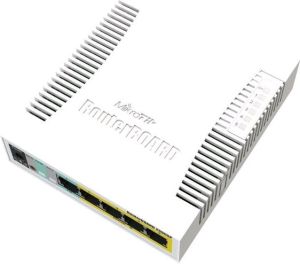 Obrázok pre výrobcu MikroTik RB260GSP, 5-port Gigabit smart switch with SFP cage, SwOS, plastic case, PSU, POE-OUT