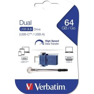 Obrázok pre výrobcu Verbatim USB flash disk OTG, USB 3.0, 64GB, Dual, modrý, 49967, USB A / USB C, s pútkom