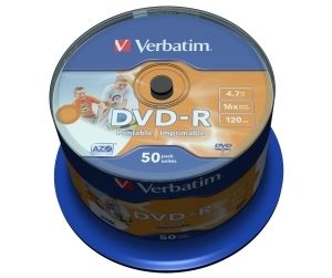 Obrázok pre výrobcu Verbatim DVD-R (50-Pack)Spindle/Inkjet Printable/16x/4.7GB