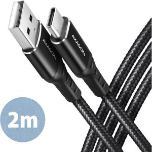 Obrázok pre výrobcu AXAGON BUCM-AM20AB, HQ kabel USB-C <-> USB-A, 2m, USB 2.0, 3A, ALU, oplet, černý