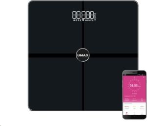 Obrázok pre výrobcu UMAX chytrá váha Smart Scale US30HRC/ 0,2 – 180 kg/ Bluetooth 4.0/ 15 tělesných parametrů (tep. frekv.)/ čeština/ černá