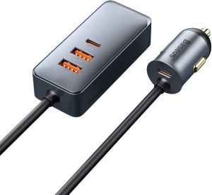 Obrázok pre výrobcu Baseus CCBT-A0G Rychlá Nabíječka do Auta s Prodlužovacím Kabelem 120W 2x USB + 2x USB-C Gray