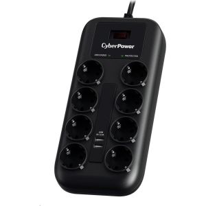 Obrázok pre výrobcu CyberPower Surge Buster™ 8 zásuviek, 2xUSB, 1.8m, nemecký