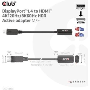 Obrázok pre výrobcu Club3D Active DisplayPort adaptér 1.4 na HDMI 4K120HZ HDR (M/F), čierna