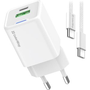 Obrázok pre výrobcu COLORWAY 1x USB-C/ síťová nabíječka/ GaN/ PD/ PPS/ QC/ 35W/ Včetně 100cm kabelu/ Bílá