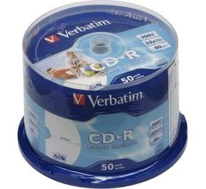 Obrázok pre výrobcu Verbatim CD-R (50-Pack), 700MB | 52x | pre potlač Wide | DataLife+ AZO