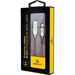 Obrázok pre výrobcu Gembird Premium rubber 8-pin charging and data cable, 2m, red