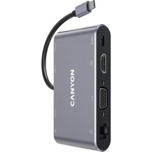 Obrázok pre výrobcu Canyon DS-14, Multiport Docking Station, 8 portov, 1xUSB-C 100W+1xUSB3.0+1xHDMI+1xVGA+1xRJ45+1xaudio 3,5mm