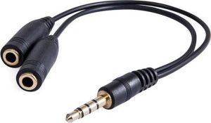 Obrázok pre výrobcu Audio redukcia, Jack (3.5mm) samec 4-pólový - 2x Jack (3.5mm) samica, 0.2 m, stereo, čierna