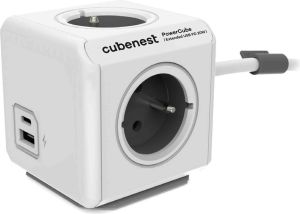 Obrázok pre výrobcu Cubenest Powercube Extended USB PD 20W, A+C, 4× zásuvka, 3m, bílá/šedá, dětská pojistka, uzemnění, dok, 10A/250V