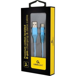 Obrázok pre výrobcu Gembird kábel nabíjací Lightning 8-pin (M) na USB 2.0 (M), prémiový, opletený, 2m, modrý