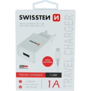 Obrázok pre výrobcu Swissten Síťový Adaptér Smart Ic 1X Usb 1A Power + Datový Kabel Usb / Lightning 1,2 M Bílý