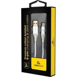 Obrázok pre výrobcu Gembird Premium cotton braided 8-pin charging and data cable, 2m, silver/white