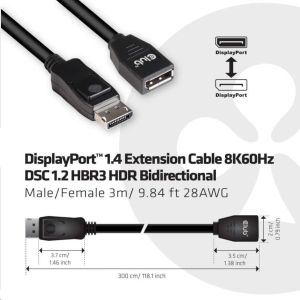 Obrázok pre výrobcu Club3D Predlžovací kábel DisplayPort 1.4 8K 60Hz DSC 1.2 HBR3 HDR obojsmerný (M/F), 3m