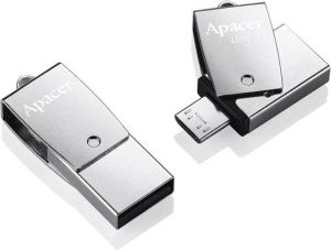 Obrázok pre výrobcu Apacer USB flash disk OTG, USB 3.0, 64GB, AH750, strieborný, AP64GAH750S-1, USB A / USB Micro B, s otočnou krytkou