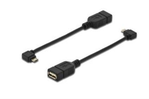 Obrázok pre výrobcu Digitus USB 2.0 adapter cable, OTG, type micro B - A, M/F, 0.2m, USB 2.0 conform, right angled, UL, bl