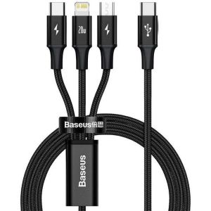 Obrázok pre výrobcu Baseus datový kabel USB-C Rapid Series 3v1 microUSB+Lightning+USB-C 1,5m PD 20W černý