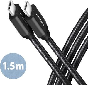 Obrázok pre výrobcu AXAGON BUCM3-CM15AB, SPEED kabel USB-C <-> USB-C, 1.5m, USB 3.2 Gen 1, PD 60W 3A, ALU, oplet, černý