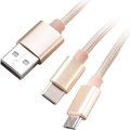 Obrázok pre výrobcu AKASA kabel 2v1 USB Type-A na Micro-B a USB Type-C, 120cm, zlatý