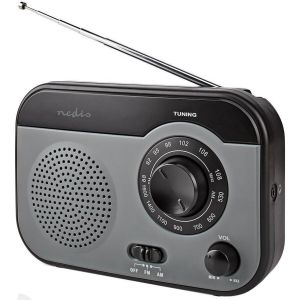 Obrázok pre výrobcu NEDIS přenosné rádio/ AM/ FM/ napájení z baterie/ síťové napájení/ analogové/ 1.8 W/ výstup pro sluchátka/ černo-šedé