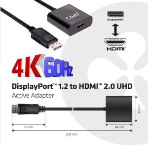 Obrázok pre výrobcu Club3D Active DisplayPort adaptér 1.2 na HDMI 2.0 4K60Hz UHD, 20cm