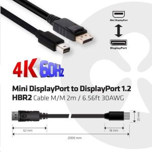 Obrázok pre výrobcu Club3D Mini DisplayPort na DisplayPort 1.2 4K60Hz UHD obojsmerný, (M/M), 2 m