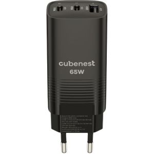 Obrázok pre výrobcu CubeNest S3D0 GaN Adaptér 65W černá - (2× USB-C až 65 W, 1× USB-A až 60 W), přepěťová a podpěťová ochrana