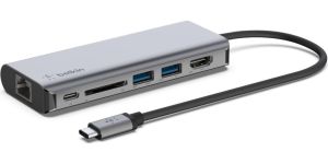 Obrázok pre výrobcu Belkin USB-C 6v1 hub - 4K HDMI, USB-C PD 3.0, 2x USB-A 3.0, RJ45, čtečka SD karet