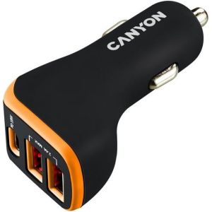 Obrázok pre výrobcu Canyon C-08, univerzálna autonabíjačka, 2x USB-A, 1xUSB-C 18W PD, Smart IC, LED, oranžovo - čierna