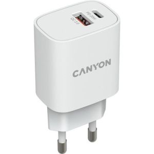 Obrázok pre výrobcu Canyon CNE-CHA20W04, vysokorýchlostná univerzálna nabíjačka do steny 1xUSB-C, 20W, PD + 1xUSB-A, 18W, QC-3