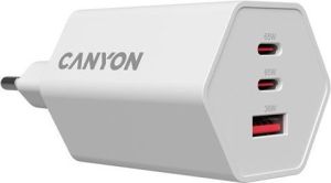 Obrázok pre výrobcu Canyon Hexagon 65, vysokorýchlostná univerzálna nabíjačka do steny, 65W, 2x USB-C + 1x USB-A, biela