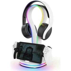 Obrázok pre výrobcu iPega P5P23 Nabíjecí RGB Stojan pro Playstation Portal Remote Player s Držákem na Sluchátka White