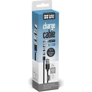 Obrázok pre výrobcu ColorWay Kábel 3in1 (Lightning+MicroUSB+Type-C) Magnetic 2.4A 1m