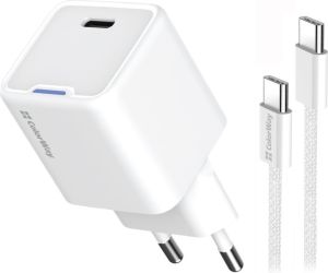 Obrázok pre výrobcu COLORWAY 1x USB-C/ síťová nabíječka/ GaN/ PD/ PPS/ 35W/ Včetně 100cm kabelu/ Bílá
