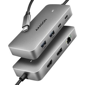 Obrázok pre výrobcu AXAGON HMC-CUB83X2, USB 10Gbps hub, 2x USB-A, USB-C, HDMI & DP 4k/144Hz, RJ-45, PD 100W, kabel 15cm