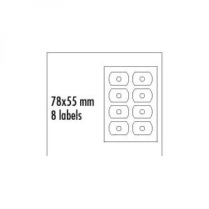 Obrázok pre výrobcu Logo etikety na CD 78mm x 55mm, A4, matné, biele, 8 etikiet, CD-R card, 140g/m2, balené po 25 ks, pre atramentové a laserové tlači
