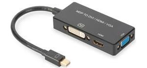 Obrázok pre výrobcu Digitus Mini DisplayPort Kabelový převodník , mDP - HDMI + DVI + VGA M-F / F / F, 0,2m, multimediální kabel 3 v 1, CE, bl, zlato