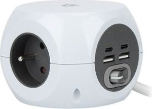 Obrázok pre výrobcu Solight predlžovacia kocka, 3 zásuvky, 4x USB + Wireless 10W, 1,5m, 3x1,5mm2, biela