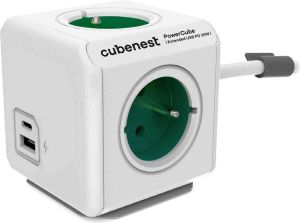 Obrázok pre výrobcu Cubenest Powercube Extended USB PD 20W, A+C, 4× zásuvka, 1,5m, bílá/zelená, dětská pojistka, uzemnění, dok, 10A/250V